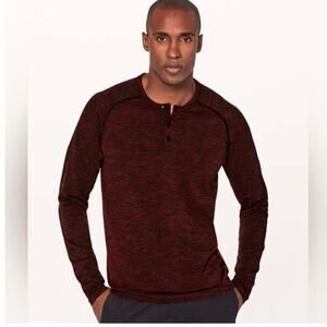 Lululemon Metal Vent Tech Henley Long Sleeve Performance Shirt Mens L Red/Black